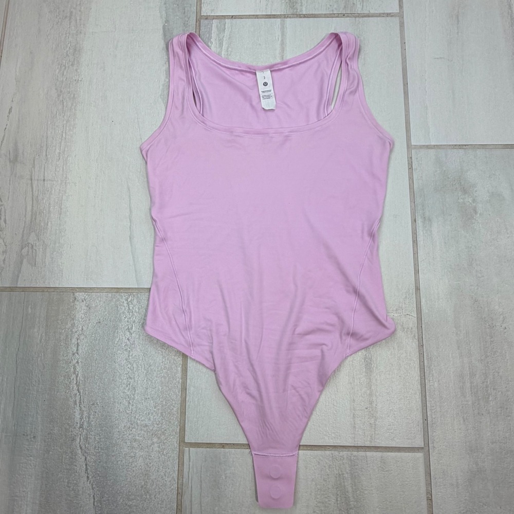Lululemon Pink Square Neck Thong Bodysuit Snap Gusset Small